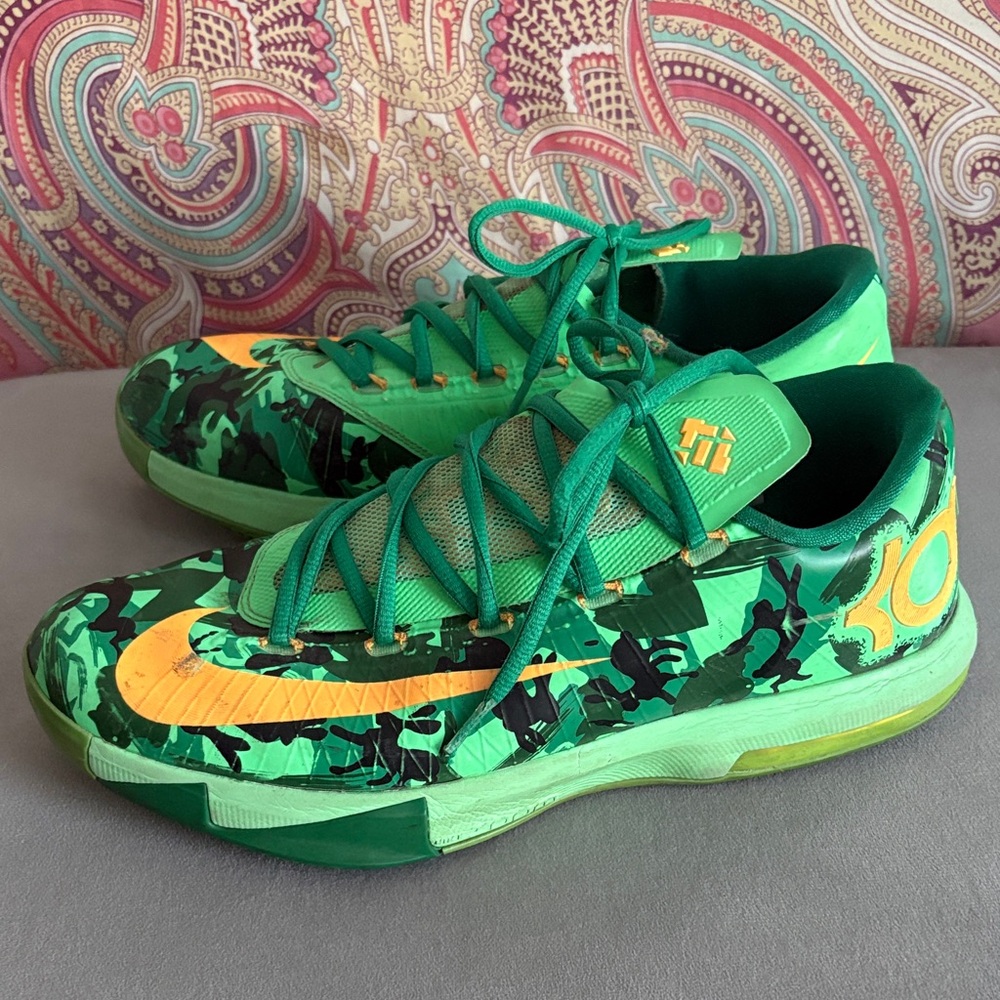 Nike KD 6 Seat Pleasant Green Camo Gold Kevin
Durant Basketball Shoes Men's